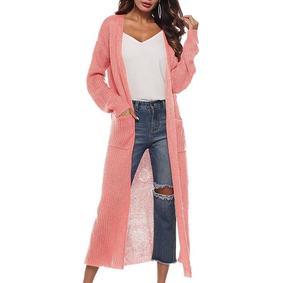Ochine Women Long Sleeve Open Front Lightweight Sweater Cardigan Soft Comfy Long Drape Duster Coat with Pockets, S-2XL