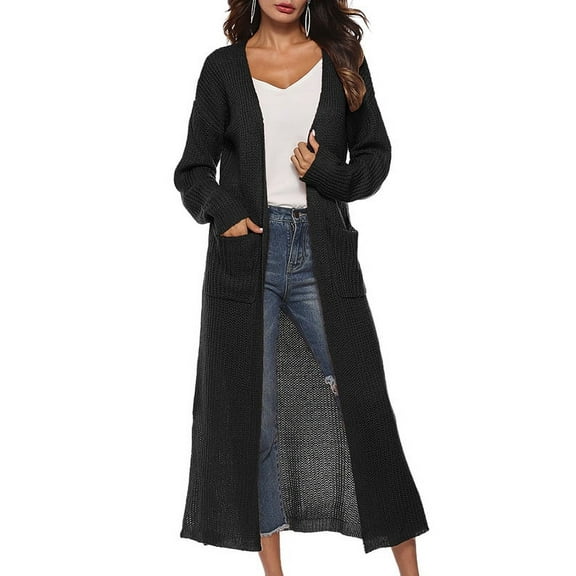 Ochine Women Long Sleeve Open Front Lightweight Sweater Cardigan Soft Comfy Long Drape Duster Coat with Pockets, S-2XL