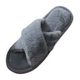 thumbnail image 1 of Ochine Women Men Plush House Slippers, Couple Style, Cross Band, Open Toe, Anti-Skid, Soft Comfy Fuzzy Furry Warm Fashion Slip On Sandals Slides Scuff for Home Bedroom Spa Indoor Outdoor, Size 5-7, 1 of 5
