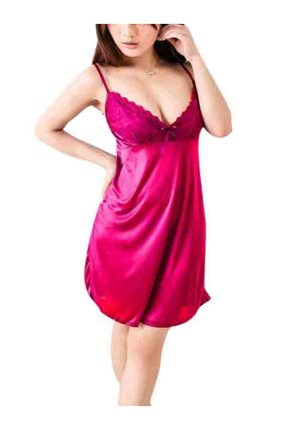 Women Nightgown Sexy Soft Plunge Deep V Neck Sleeveless Hi Waist Satin Cami Mini Dress Sleepwear Robe Nightshirt Pajamas Chemise Dresses