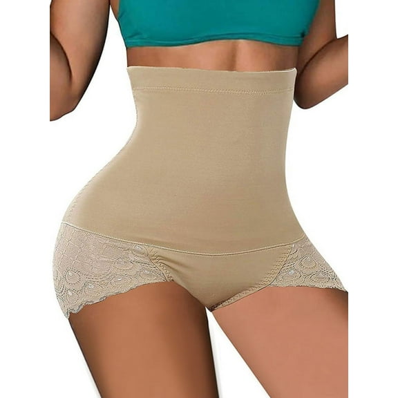 Ochine Women Shapewear Butt Lifter Hi-Waist Double Tummy Control Panty Lace Trim Waist Trainer Body Shaper, XS-3XL