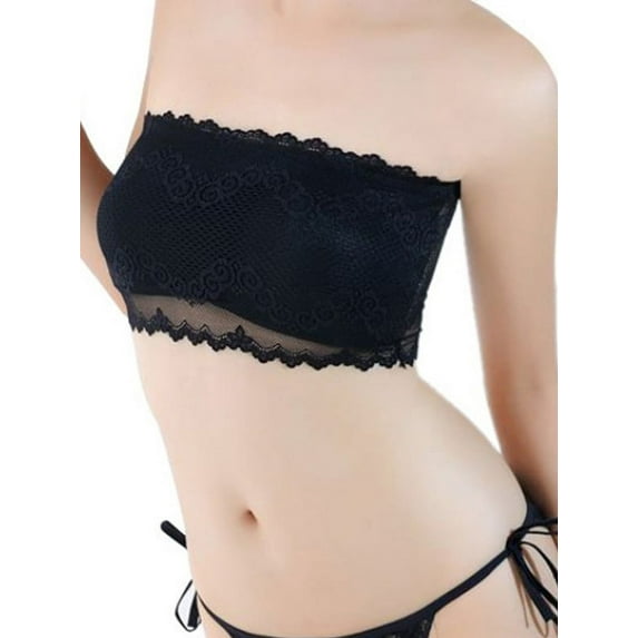 Ochine Women's Bandeau Floral Lace Tube Top Bra Strapless Seamless Stretchy Bras, Average Size