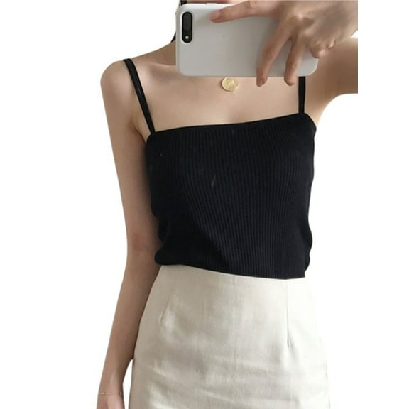 Ochine Women's Camisole Casual Sexy Bandeau Solid Color Spaghetti Strap Stretchy Knitted Tank Cami Tube Top Vest Club Party, Average Size