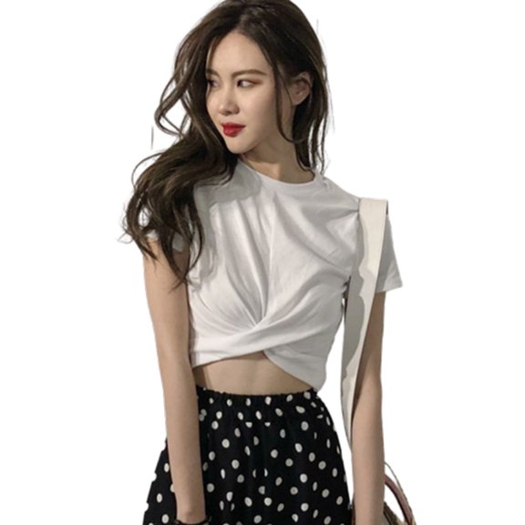 Ochine Women's Crop Top Summer Ruffle Front Blouse Sexy Casual Tee Shirt Party Club, M-2XL