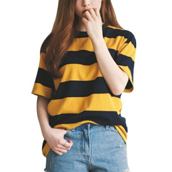 Ochine Women's Summer Tee Shirt Loose Short Sleeves Crew Neck Color Block Blouse Top, M-XL