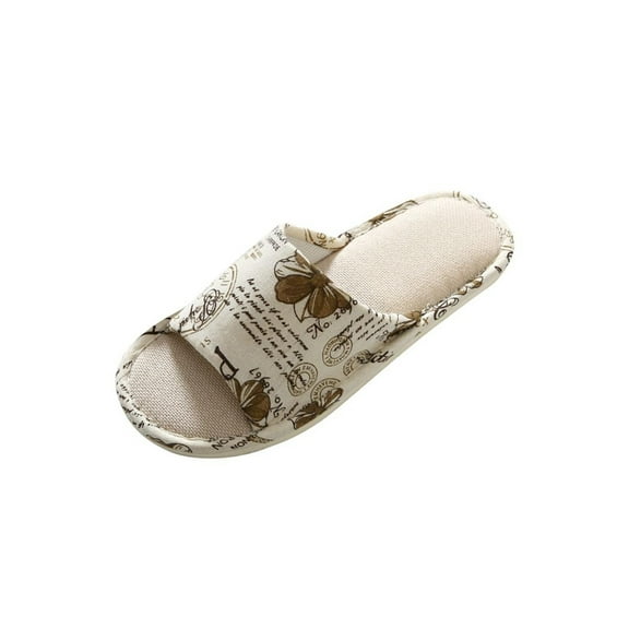 Ochine Womens House Slippers, Open Toe Memory Foam Washable Non-Slip Scuff Linen Slippers, Cute Comfy Classic Japanese Slip On Autumn Winter Bedroom Indoor Outdoor Slide, Size 6.5-11