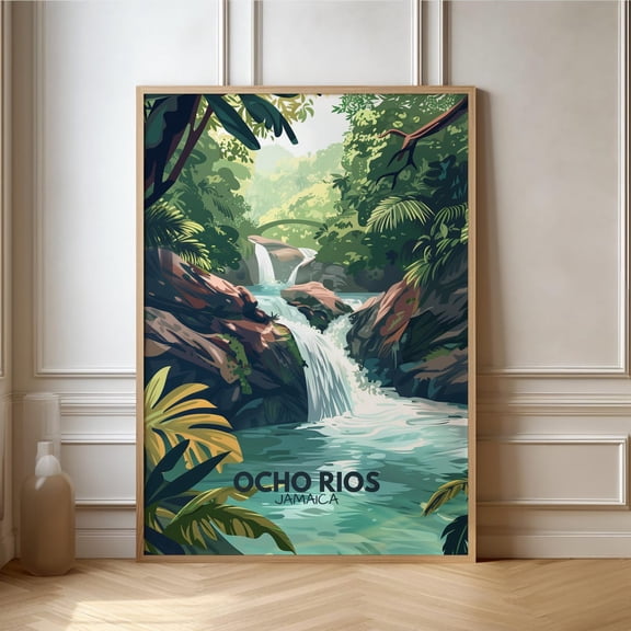Ocho Rios Jamaica Poster Caribbean Travel Poster Central America, Gift Travel Nature Landscape, Retro Wall Decoration, Poster Only