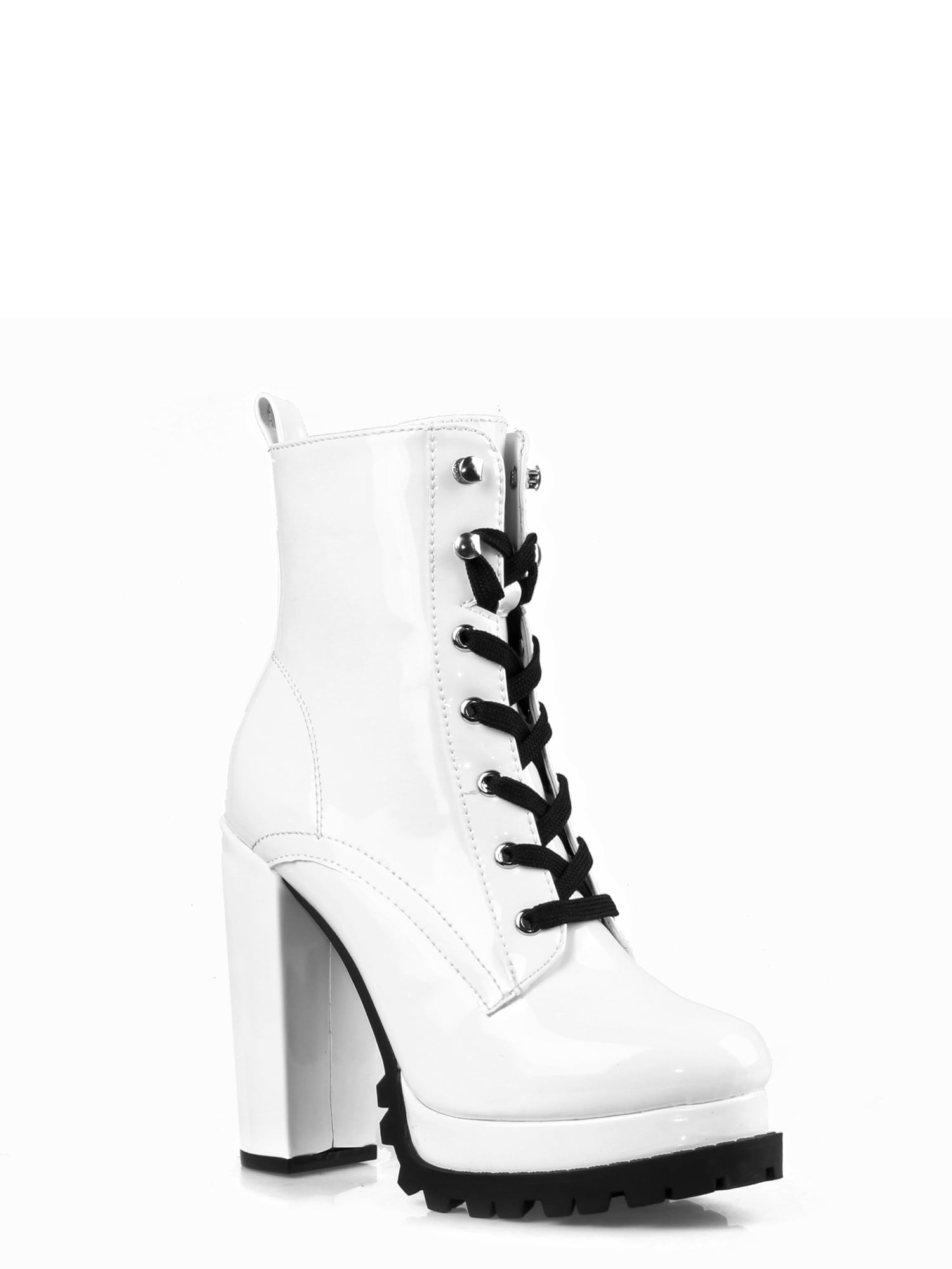 Ochotoros Chunky Heel Women's Lace Up Boots in White