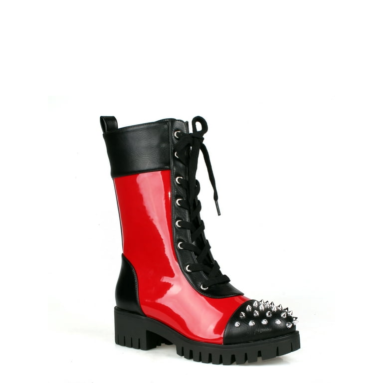 Womens black boots shop with red laces
