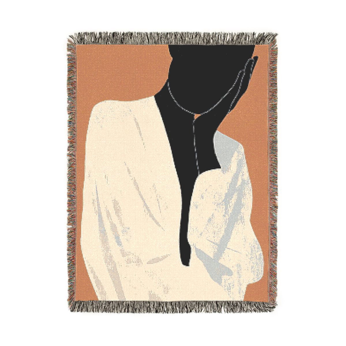 Ochre Black and White Faceless Figure Woven Blanket, 100% Cotton ...