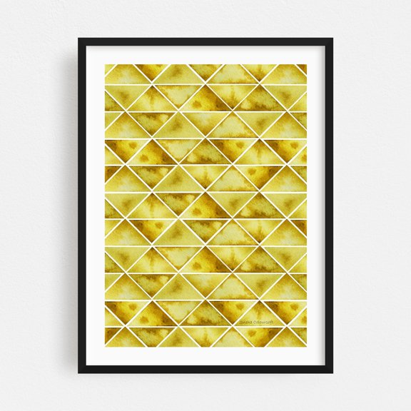 Ochre Brown Watercolor Triangles - Photography Geometric Pattern Watercolor Modern Art Minimalist Abstract Black Framed Wall Art Print 5 x 7 inches