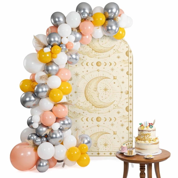 Ochre Lunar Phase Arch Backdrop Cover 4FT Dreamy Bronze North Star Magic Divination Spandex Fitted Arch Covers Stretchy Backdrop Decoration for Wedding Birthday Graduation Party