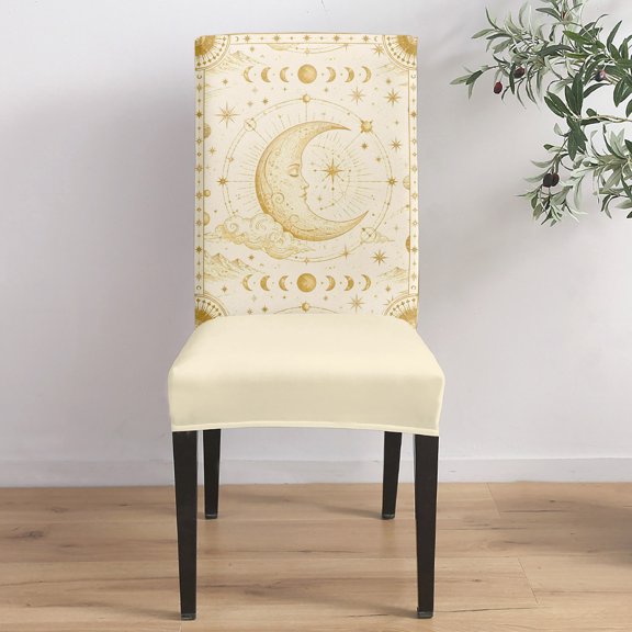 Ochre Lunar Phase Dining Chair Covers Set of 1, Dreamy Bronze North Star Magic Divination Chair Covers for Dining Room Removable Seat Protectors Slipcovers for Home Party Wedding Banquet