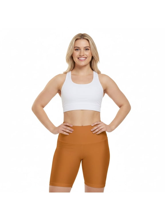 Ochre Orange Workout Shorts — High-Waist Women’s Biker Shorts (Solid Rust)