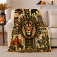 thumbnail image 1 of Ochre Safari Lion Collage Scene, Warm Rustic Geometric Style for Wildlife Lovers, Sun Animal Pattern Theme and Christmas Gift, Cozy Flannel Blanket for Bedroom Living Room, Home Decor, 1 of 9
