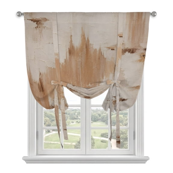Ochre Scraped Pigment Tie Up Balloon Window Curtain 42W x 54L Inch, Abstract Minimalist Industrial Textured Rod Pocket Adjustable Tie Up Curtains Small Kitchen Sink Curtains for Cafe Bedroom