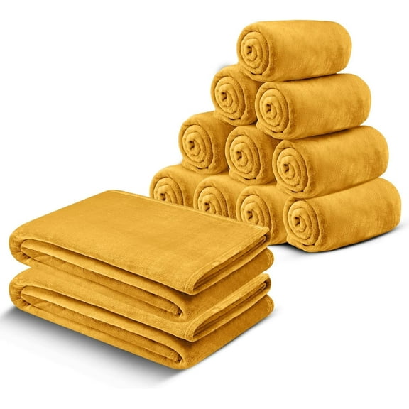 Moonlight20015 Wholesale Fleece Twin Blankets 12-Packs All-Season Soft Plush Throw for Charity, Shelter, & Home Washable, Lightweight & Cozy Ochre (60"x80")