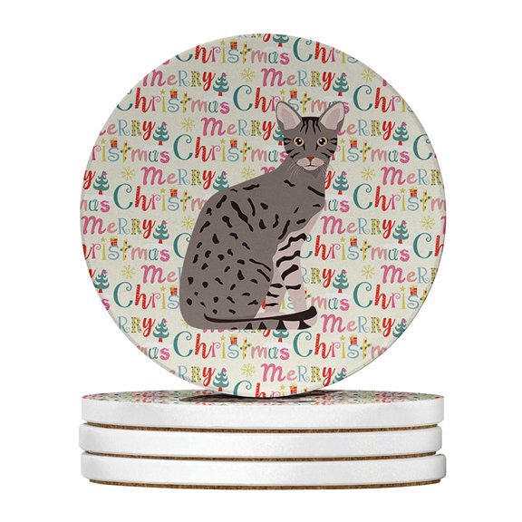 Ocicat Cat Christmas Large Sandstone Coasters Pack of 4 4 in x 4 in