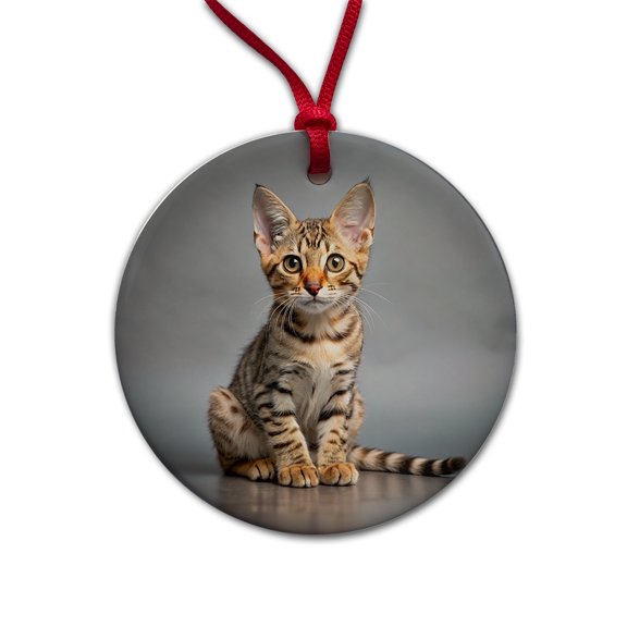 Ocicat Cat Kitten Photo Christmas Tree Holiday Round Ceramic Ornament