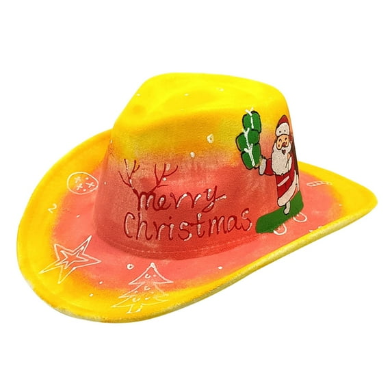 Ociviesr Christmas Hat Hand Drawn Colorful Cowboy Hat Party Dance Christmas Print Pattern Hat Belly Cowboy Hats for Men Cowboy Hat 7 1/2