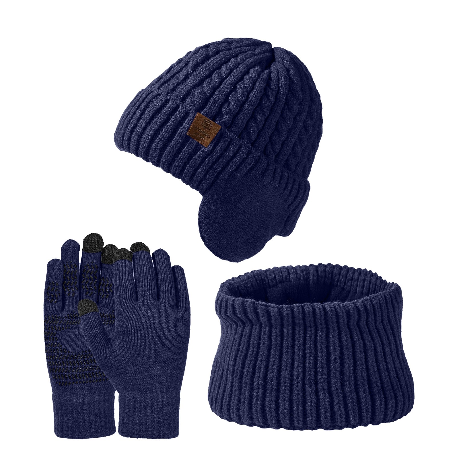 Ociviesr Knitted Hat And Scarf Two Piece Set Unisex Large Head Suitable