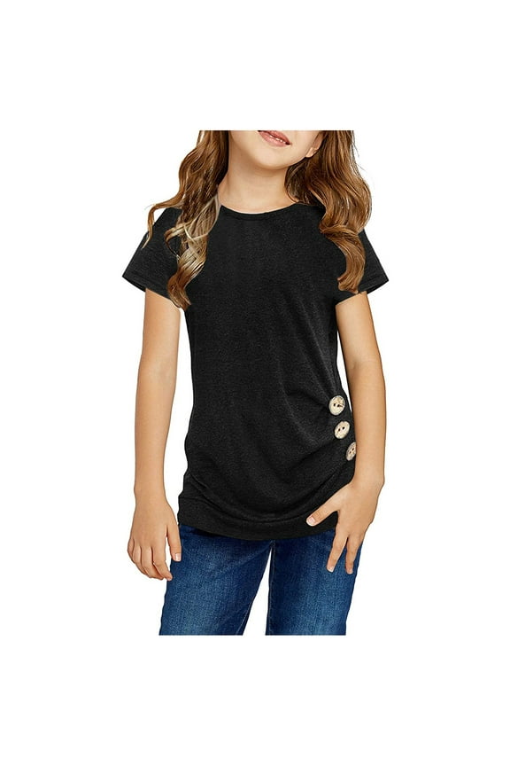 Knot Tunic Button Short Girls Sleeve TShirt Casual Tops Front Blouse Tee Kids Girls Tops Dance Shirts for Girls Shorts for Girls Size 6