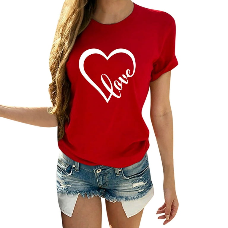 Ociviesr Matching Couple Shirt Valentines Day T Shirt Short Sleeve Crewneck  Top Couple Shirt Womens Model