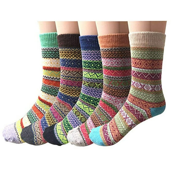 Ociviesr Pack of 5 Womens Vintage Style Thick Wool Warm Winter Crew Socks Socks for Women Size 9-11 Mens Big Tall Socks