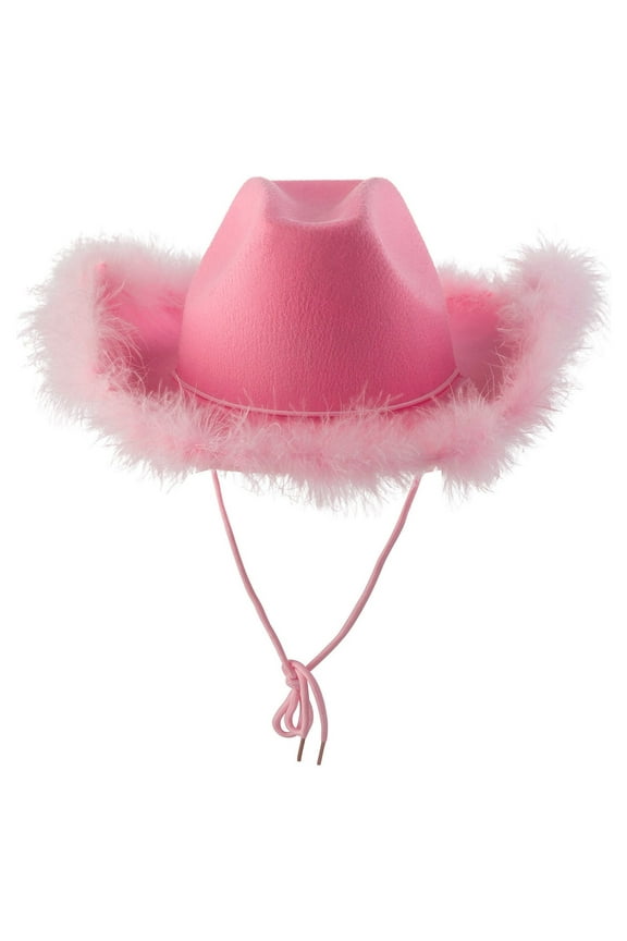 Pink Hat With Feather Fluffy Feather Brim Adult Size Cowboy Hat With Feathers For Party Play Dress Up Outfits For Women Wool for Women Large International Girl Hat