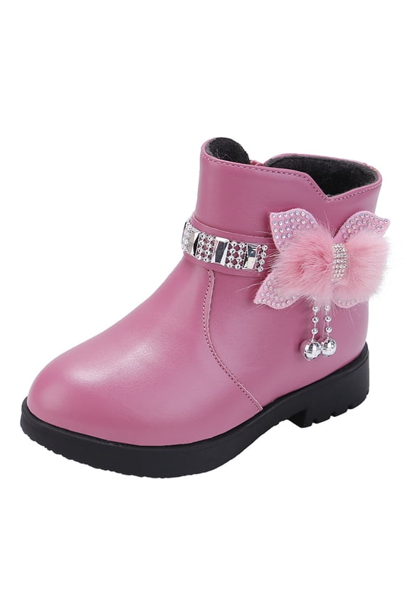Shoes Thick Heel Short Boots Warm Leather Boots Bow Cute Cotton Shoes Warm Boots Fancy Kids Shoes Boots Size 5 Kids