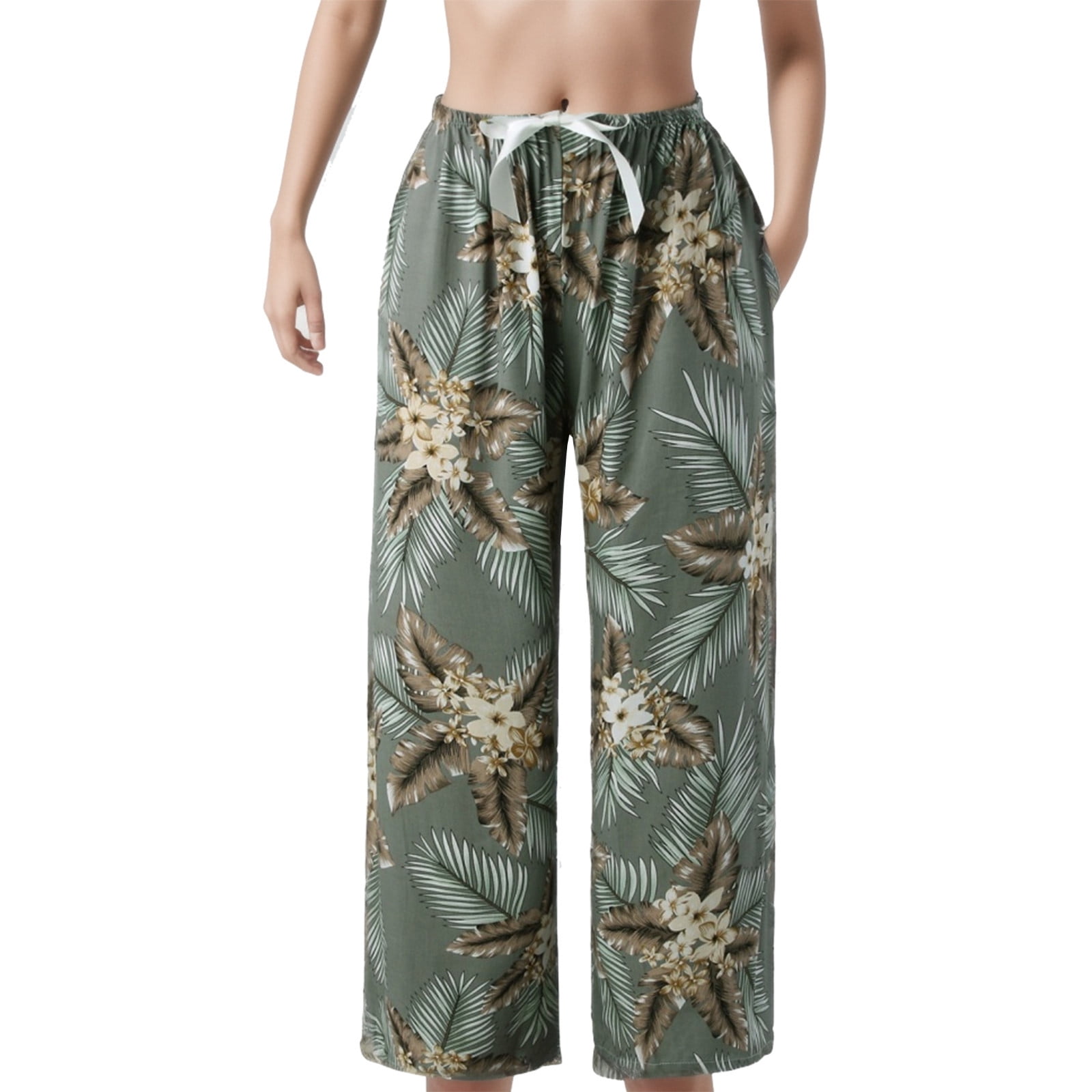 Ociviesr Women High Waist Long Pants Boho Beach Pockets Pants Waist