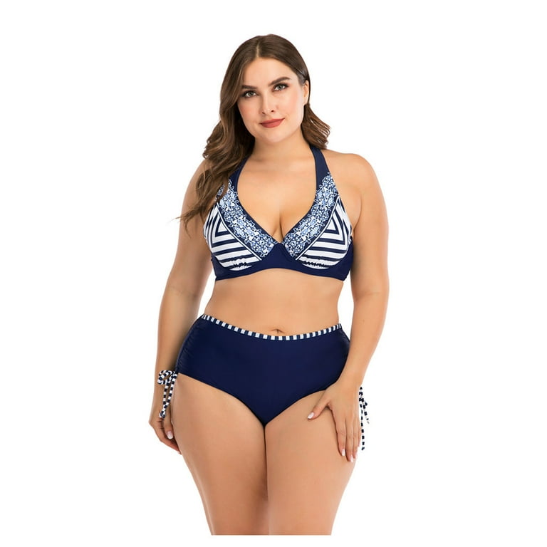 Ociviesr Women Plus Size Bandage Printing Padded Bra Bikini Split Body  Swimsuit Beachwear