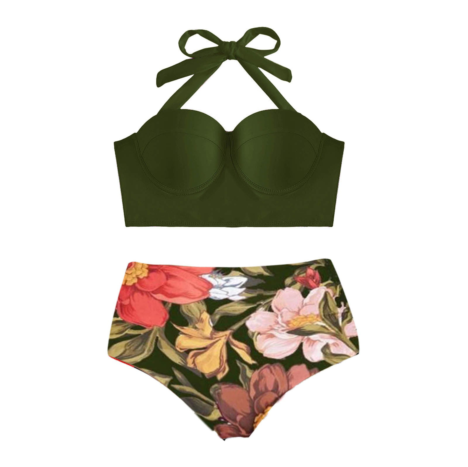 Ociviesr Women's 2 Piece Bathing Suits Halter Ring Bikini Set With ...