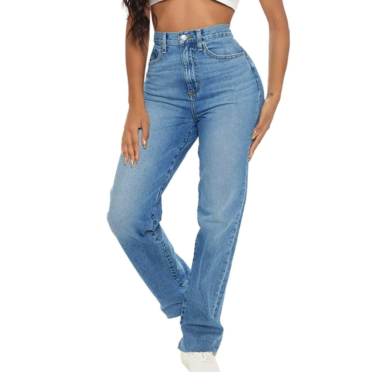 Ociviesr Women's Fashion Casual High Waist Solid Color Jeans