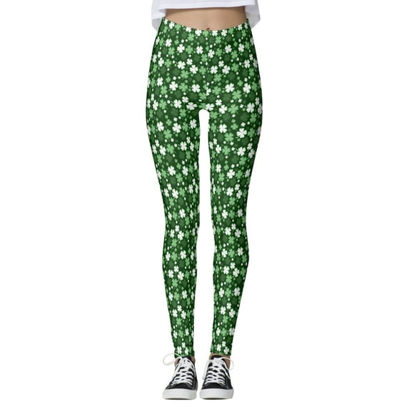 Ociviesr Women's Paddystripes Good Luck Green Pants Print Leggings Pants For Yoga Running Pilates Gym