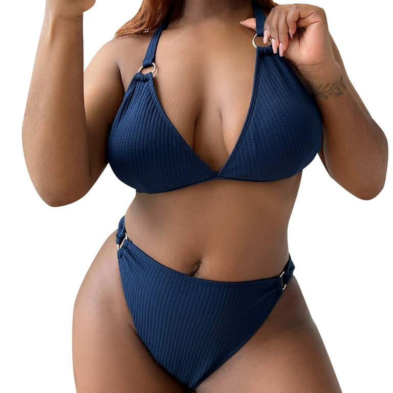 Ociviesr Womens Beach Big Bikini Set Plus Size Solid Two Piece Swimsuit Set