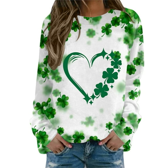 Ociviesr Womens St Patricks Day Prints Long Sleeve O Neck T Shirt Top