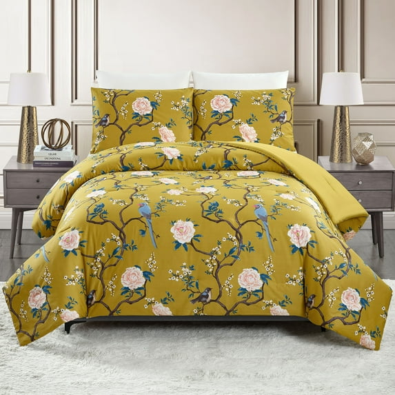 Ocleppo Bird Chinoiserie 3-Piece Comforter Set, Gold, King