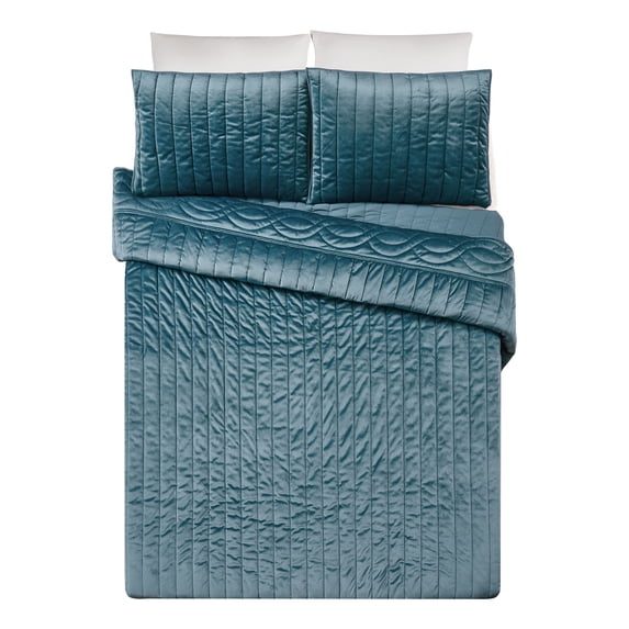 Dee Ocleppo Velvet Cable Blue 3-Piece Quilt Set, Full/Queen