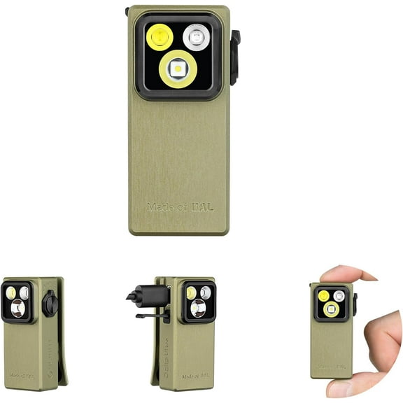 Oclip Ultra EDC Flashlight Clip-on Light, 530 Lumens Recharable with Type-C Charging, Combines Floodlight, light and UV, Triple Magnetic Lights for Inspection Work (Olive Green)