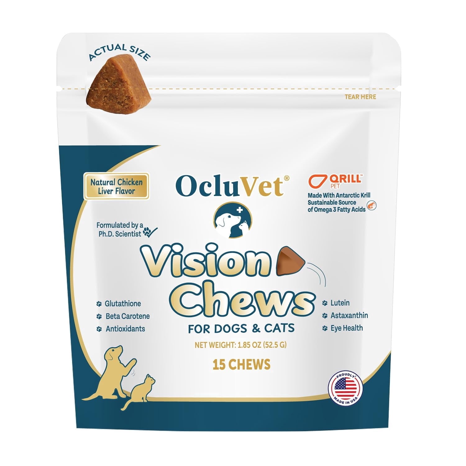 OcluVet Vision Support Chews for Dogs & Cats | Chicken Flavor | Omega-3 & Lutein | Pet Eye Health Supplement | No Preservatives | Made in USA