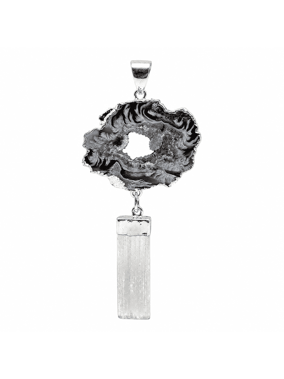 Oco Geode Slice W/Selenite Accent Pendant 1"-2"