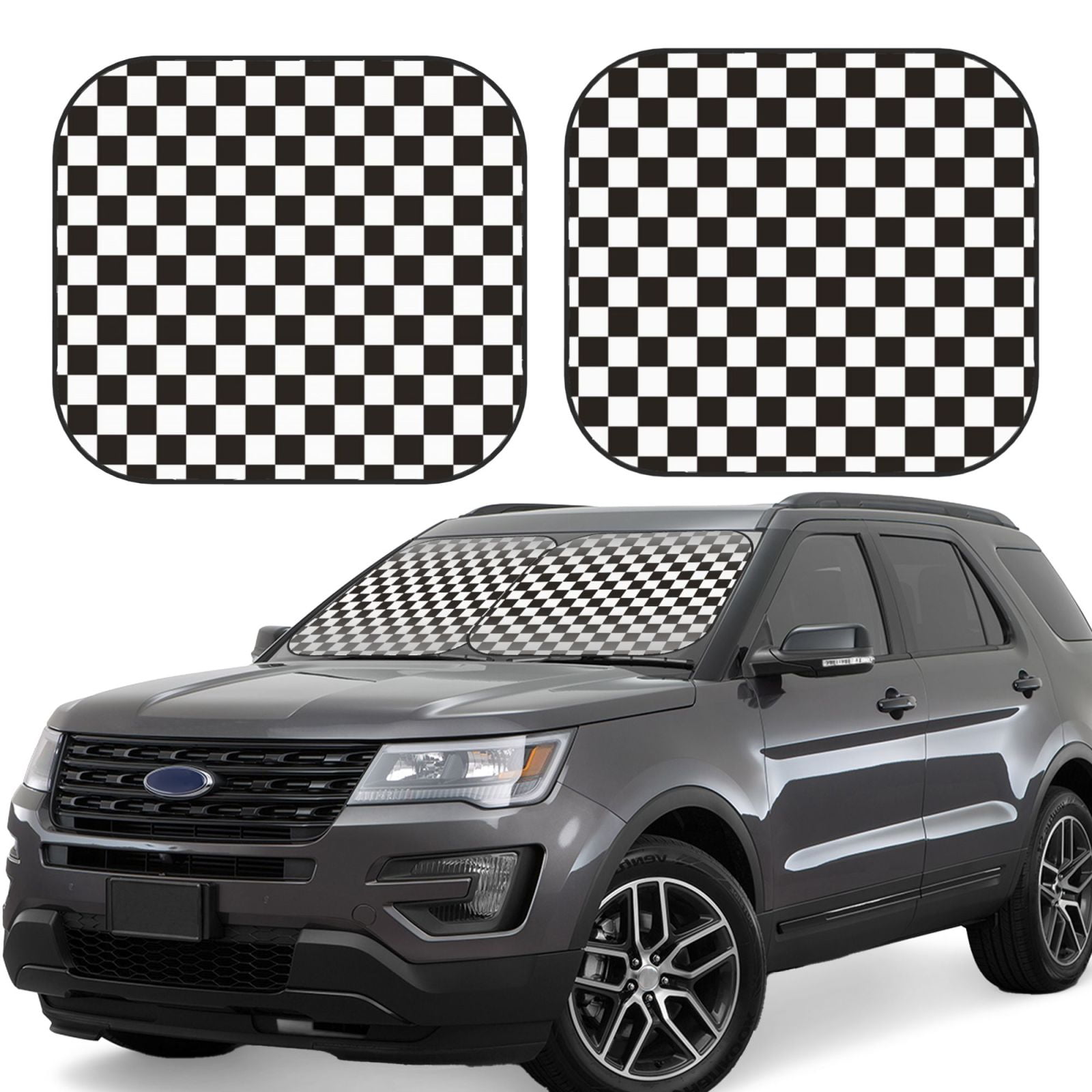 Ocsxa Black and White Checkerboard Print Car Windshield Sun Shade, 2