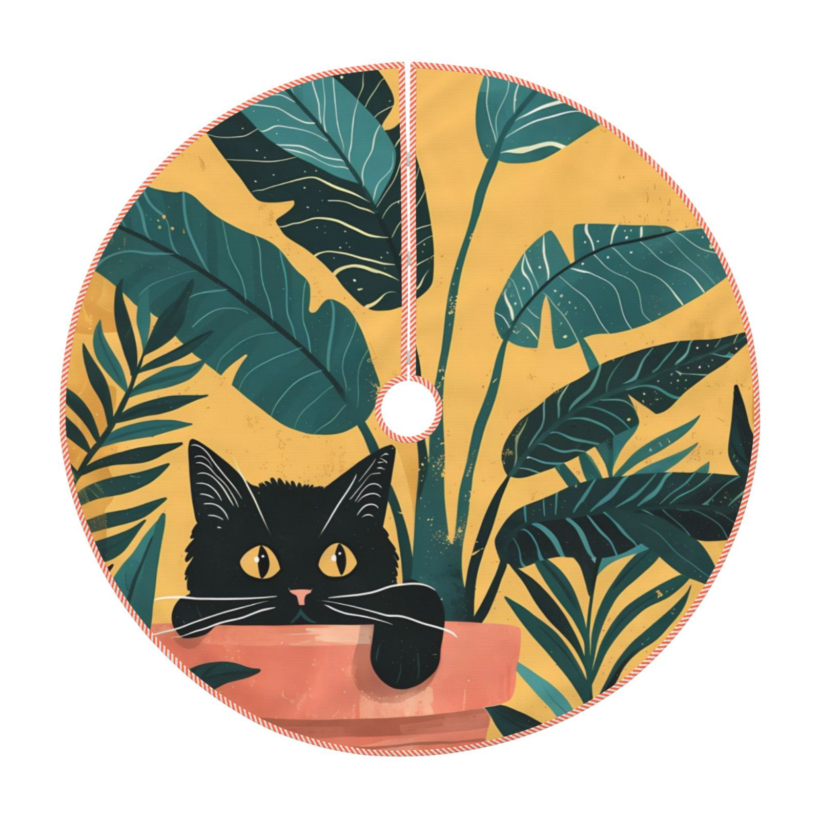 Ocsxa Cat Hiding In Potted Plants Christmas Tree Skirt Snowman Xmas