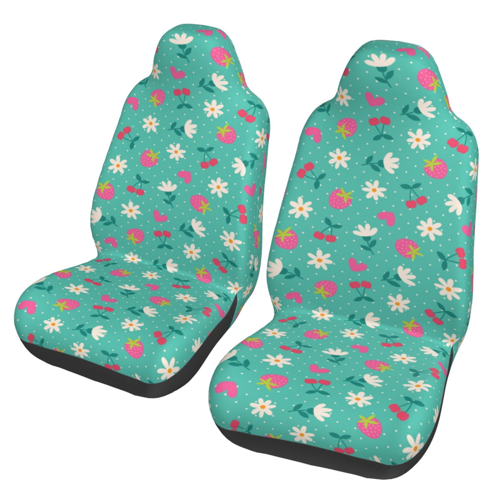 Ocsxa Cherry Strawberry Floral Print Car Seat Covers (Set of 2), Auto