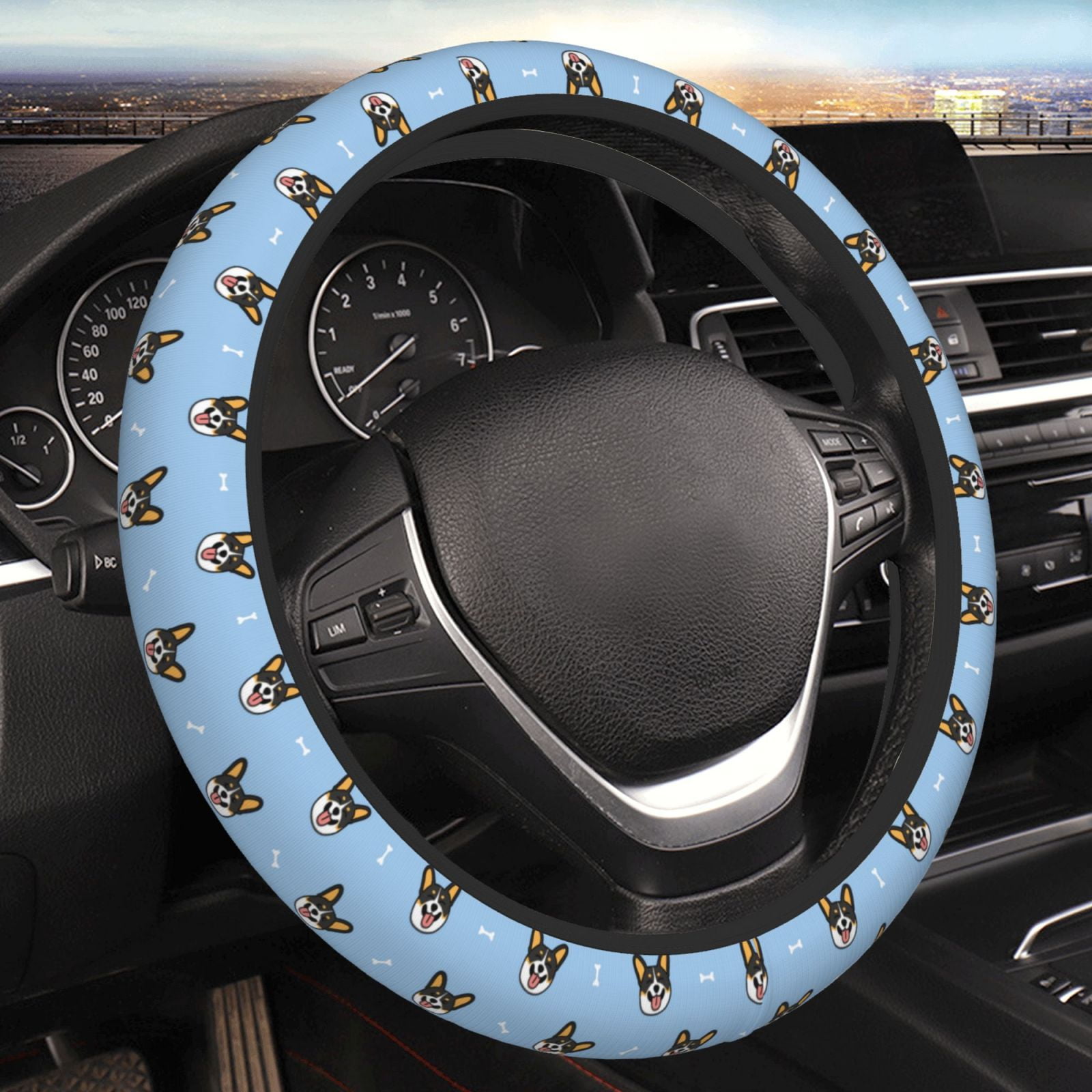 Ocsxa Dog Steering Wheel Cover,Universal 15 Inch Anti Slip