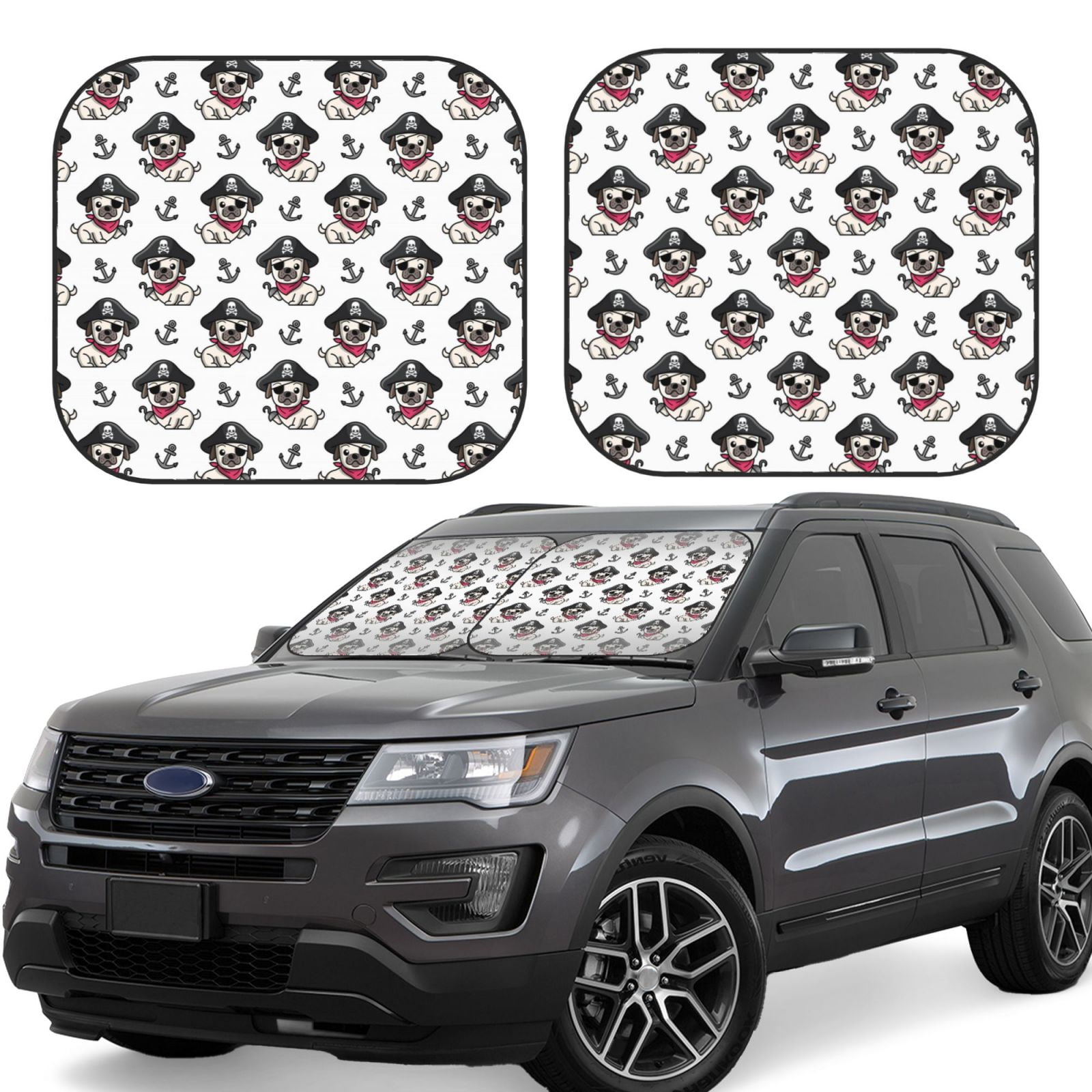 Ocsxa DOG IS WEARING PIRATE COSTUME Print Car Windshield Sun Shade, 2