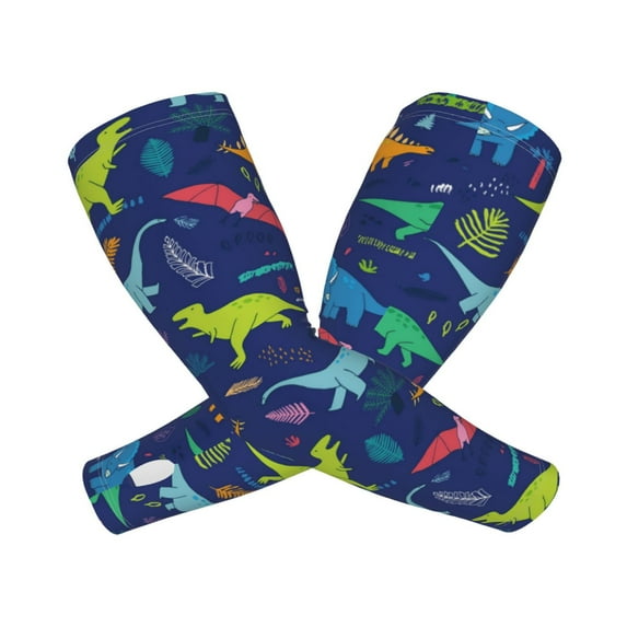 Ocsxa Dinosaurs Adventure With Palms And Tropical Leaves Print Unisex UV Sun Protection Arm Sleeves,UPF 50 Cooling Sports Sleeve Compressio Golf Basketball Arm Sleeves Cycling Sleeves 1 Pair