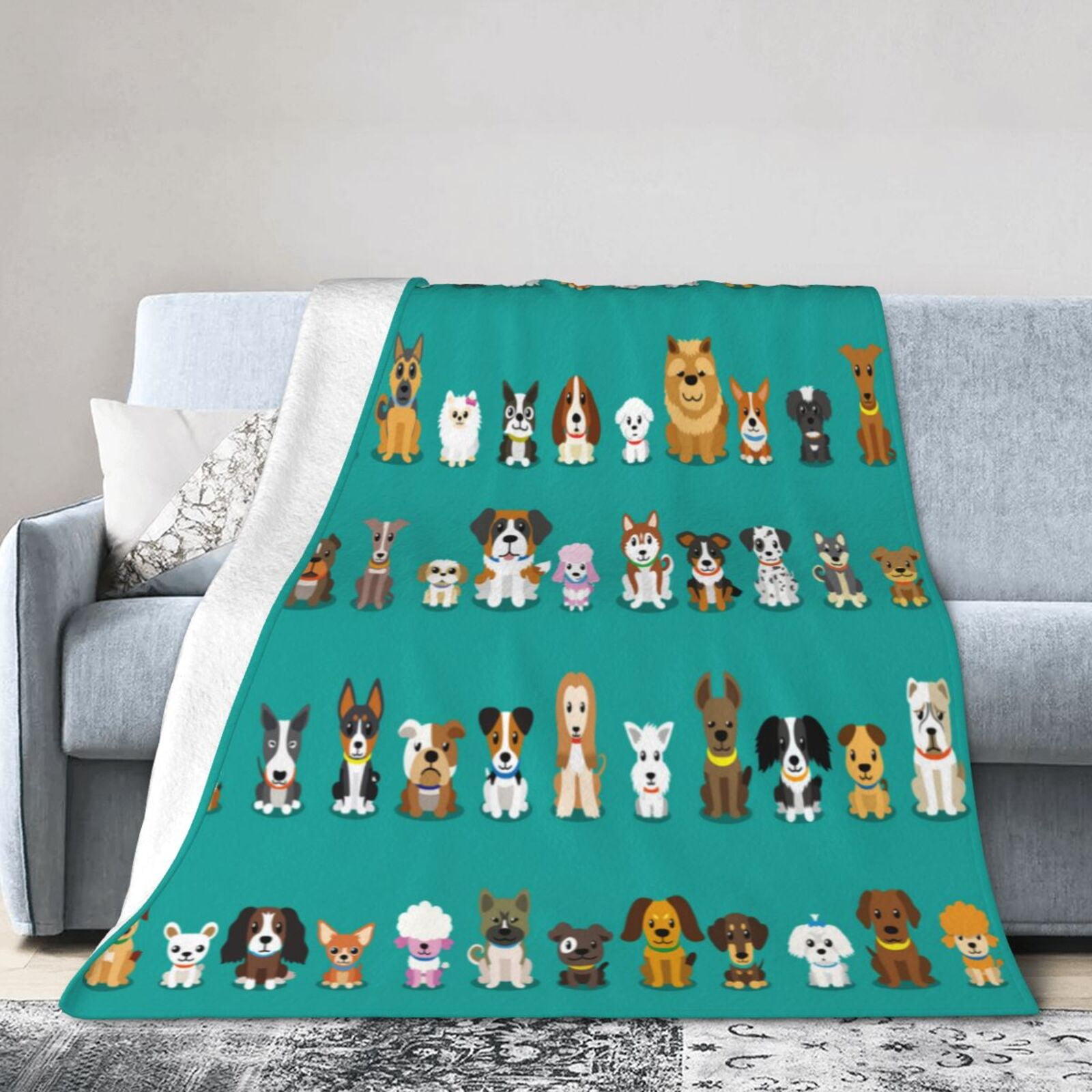 Ocsxa Flannel Fleece Cartoon Dogs Print Throw Blanket, Lightweight