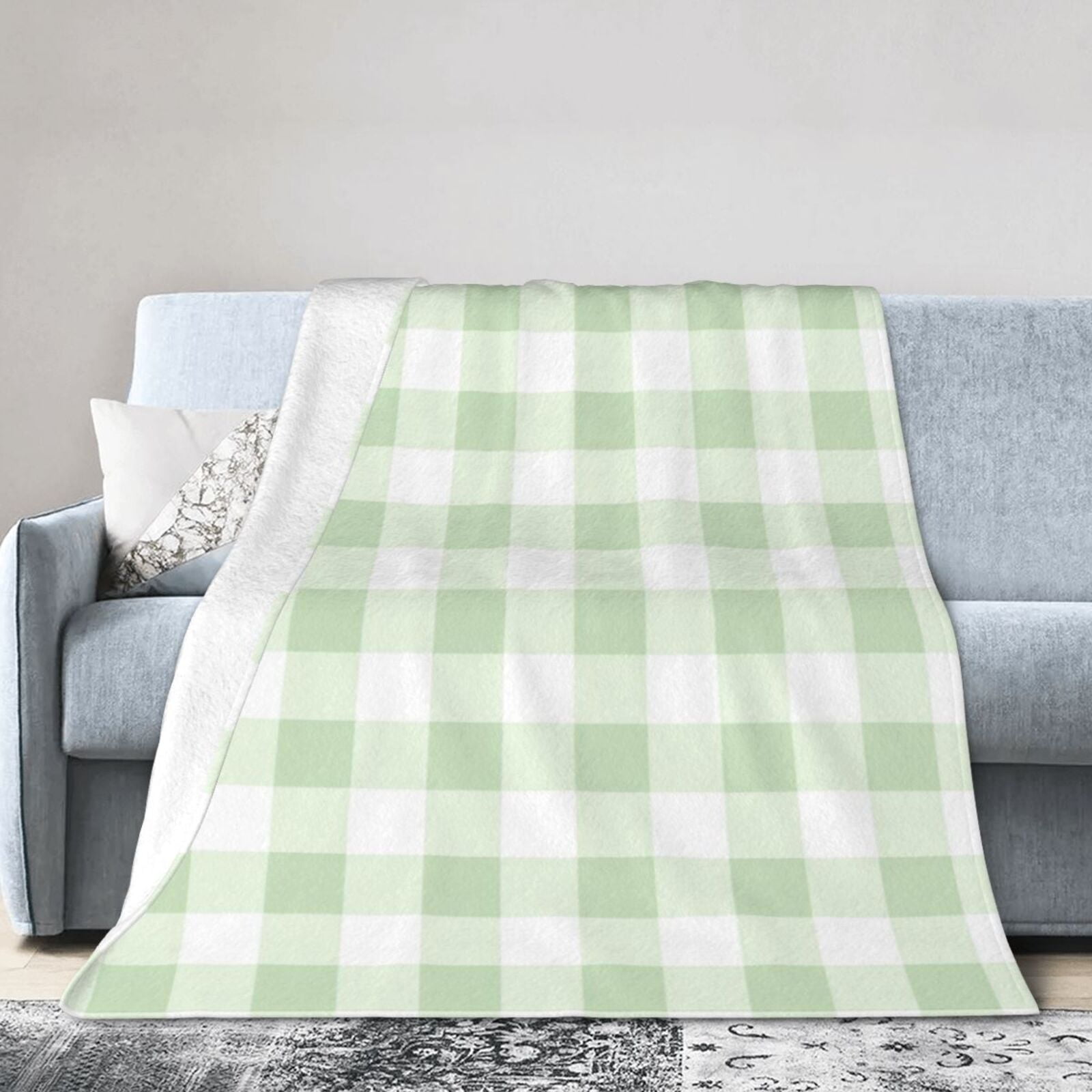 Ocsxa Flannel Fleece Pistachio Green Checkboard Print Throw Blanket, Lightweight Super Soft Cozy ...